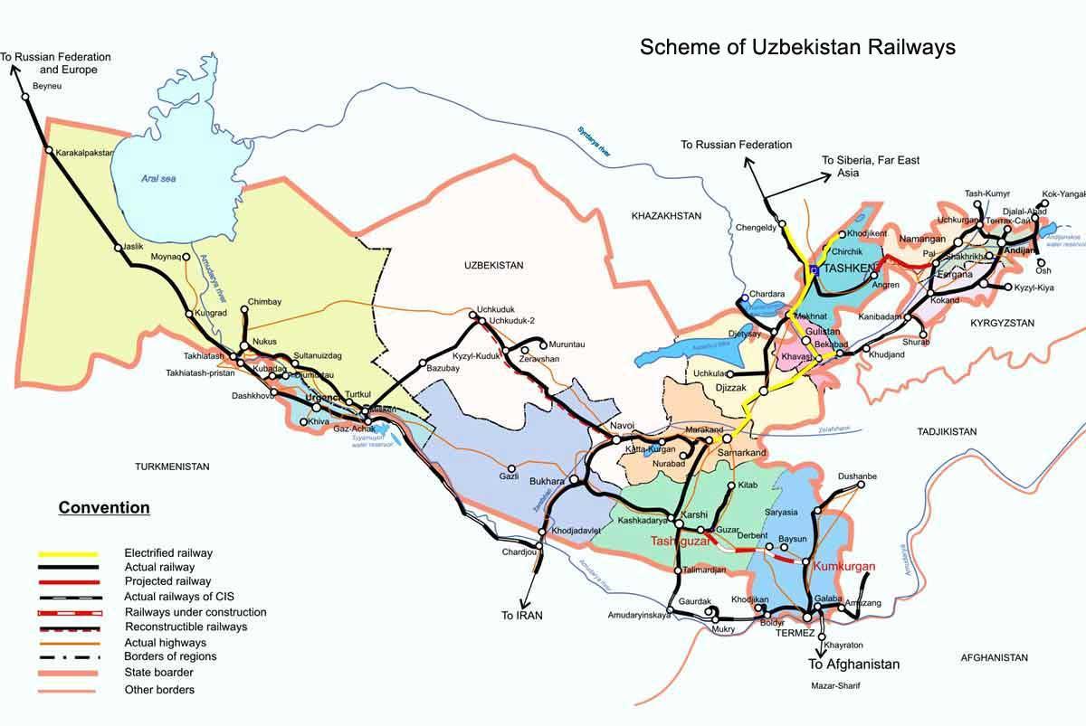Oezbekistan spoorweg kaart