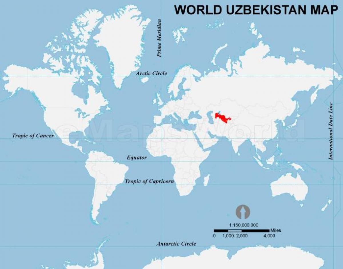 Oezbekistan locatie op de kaart van de wereld